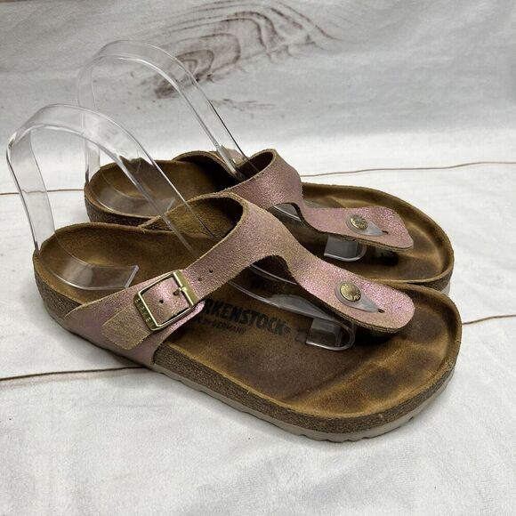 Birkenstock Gizeh Sandals Metallic Pink Color Slip On Thing Sandals Sz 7 - Picture 6 of 14